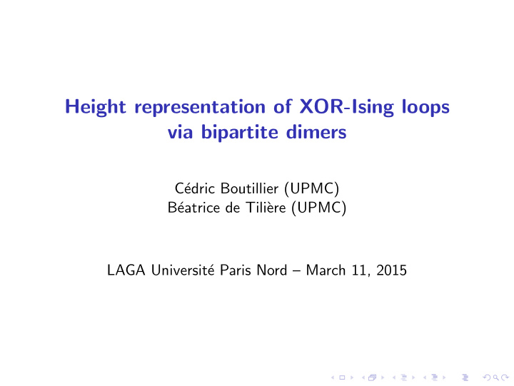 height representation of xor ising loops via bipartite
