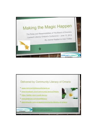 Thanks to MTCU!  Thanks to MTCU for funding this workshop under Community Literacy of