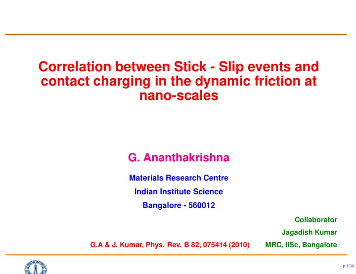 correlation between stick slip events and contact
