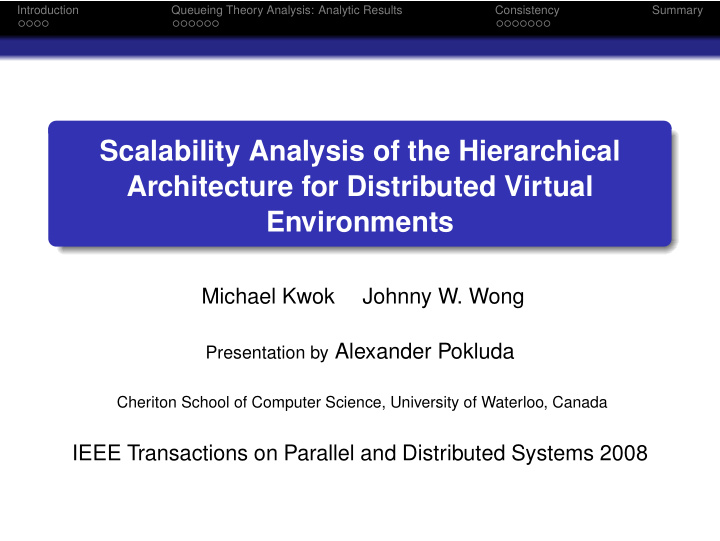 scalability analysis of the hierarchical architecture for