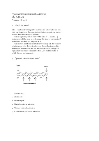 Dynamic Computational Networks  John Goldsmith February 18 , 2016  Whats the point?  1  Take a