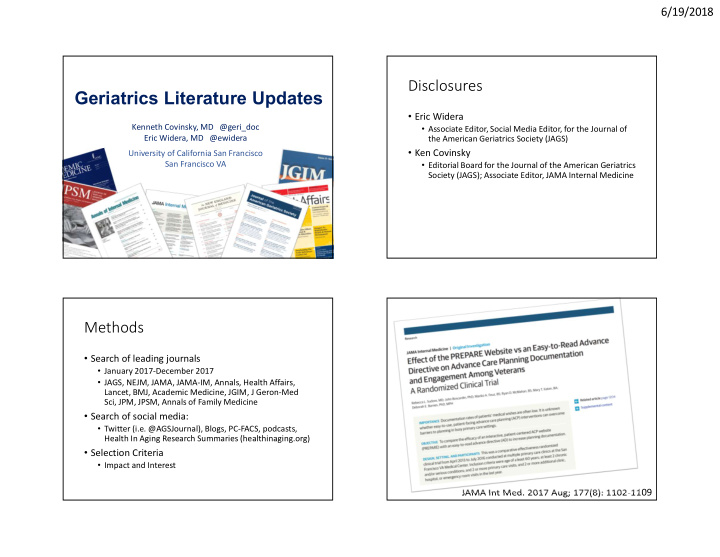 geriatrics literature updates
