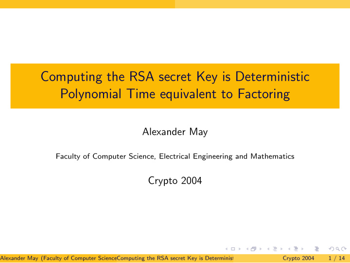 computing the rsa secret key is deterministic polynomial
