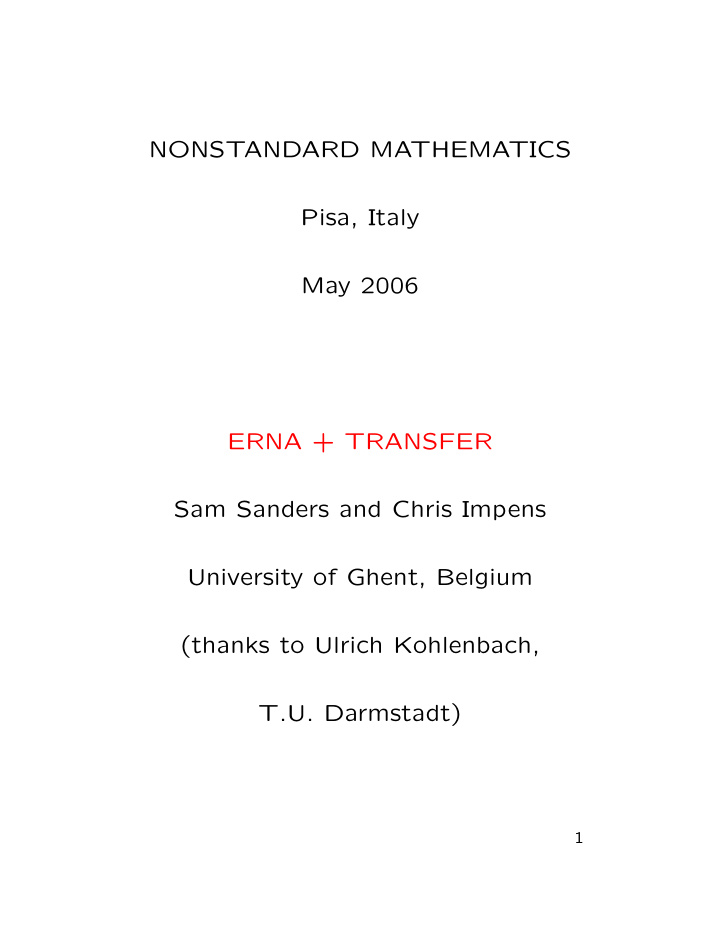 nonstandard mathematics pisa italy may 2006 erna transfer