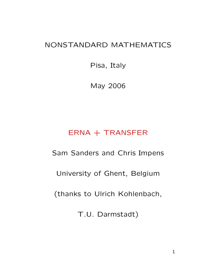 nonstandard mathematics pisa italy may 2006 erna transfer