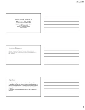 A Picture is Worth A Thousand Words The Use of Infographics in School Nursing Kim Ragan, RN, BSN,