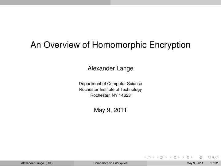 an overview of homomorphic encryption