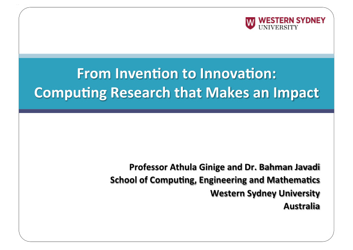 from inven on to innova on compu ng research that makes