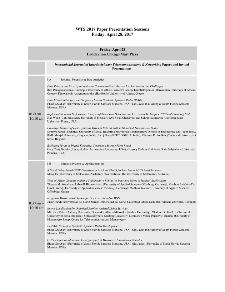 wts 2017 paper presentation sessions friday april 28 2017