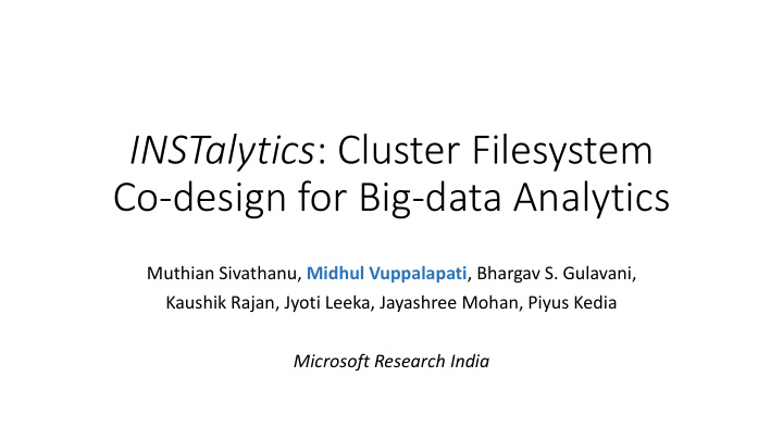 instalytics cluster filesystem co design for big data