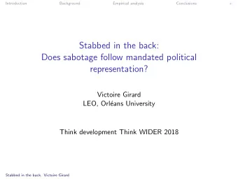 Stabbed in the back:  Does sabotage follow mandated political  representation?  Victoire Girard