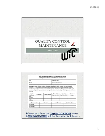 QUALITY CONTROL  MAINTENANCE  HEMO C UE  1  I nfo rma tio n fro m the L S inse rt  IQUID CONT  R