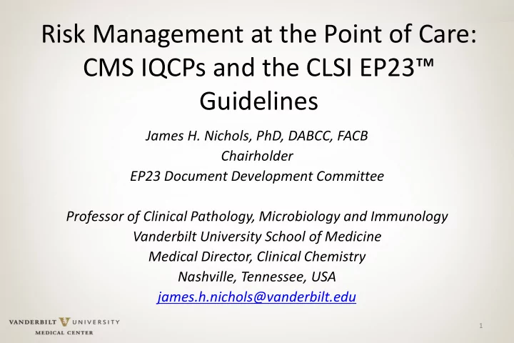 risk management at the point of care cms iqcps and the