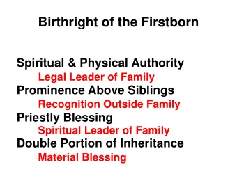 Birthright of the Firstborn  Spiritual &amp; Physical Authority  Legal Leader of Family  Prominence