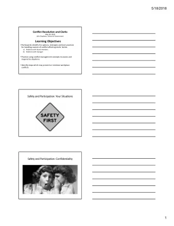 5/18/2018 Conflict Resolution and Clerks May 18, 2018 John Stephens, School of Government Learning