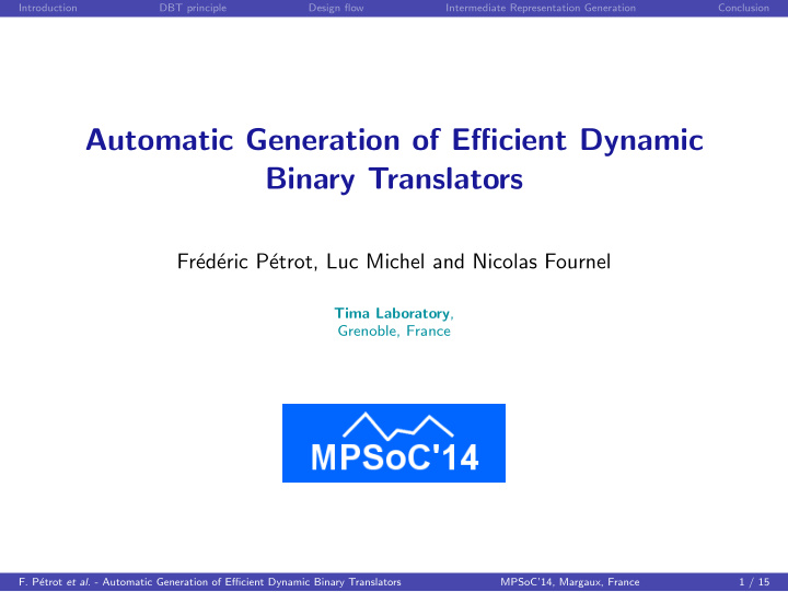 automatic generation of efficient dynamic binary