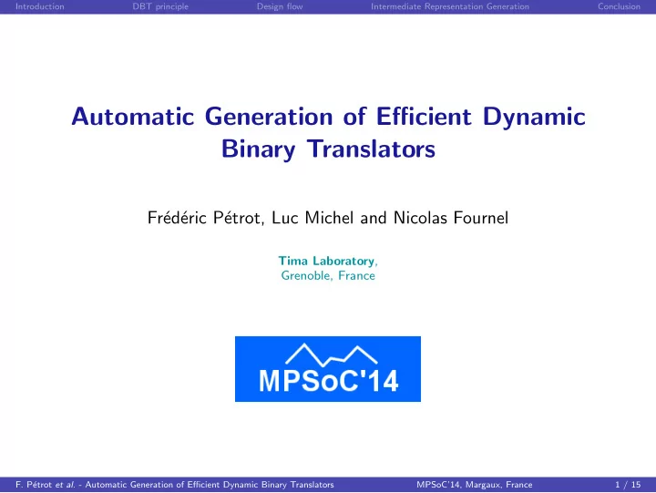 automatic generation of efficient dynamic binary