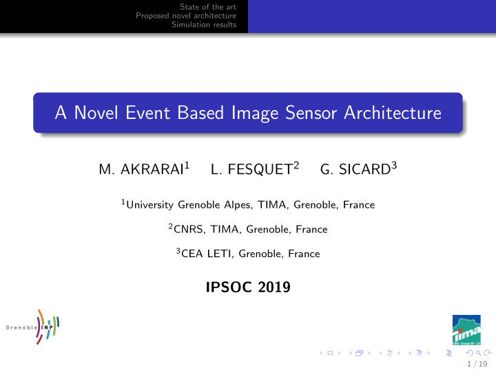 a novel event based image sensor architecture