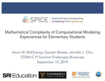 Mathematical Complexity of Computational Modeling  Experiences for Elementary Students  Kevin W.