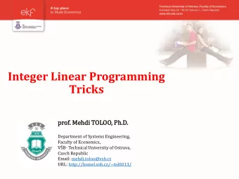 Tricks  prof.  . Meh  ehdi  i TOLOO, Ph.D  .D.  Department of Systems Engineering,  Faculty of