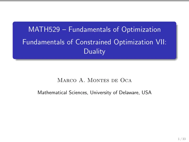math529 fundamentals of optimization fundamentals of