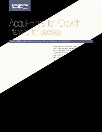 Acqui-Hires for Growth:  Planning for Success  By Marita Makinen, David Haber and Anthony Raymundo