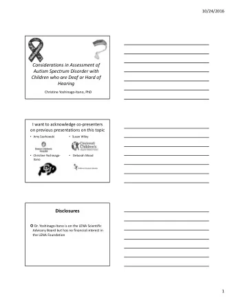 Considerations in Assessment of Autism Spectrum Disorder with Children who are Deaf or Hard of