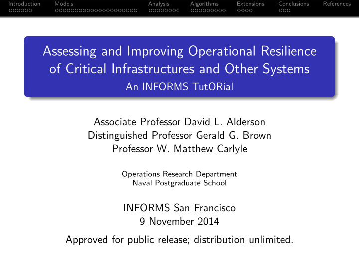 assessing and improving operational resilience of