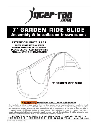 7 GARDEN RIDE SLIDE  Assembly &amp; Installation Instructions  ATTENTION INSTALLERS:  THESE