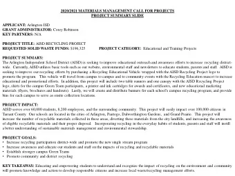 APPLICANT: Arlington ISD GRANT ADMINISTRATOR: Corey Robinson KEY PARTNERS: N/A PROJECT TITLE: AISD