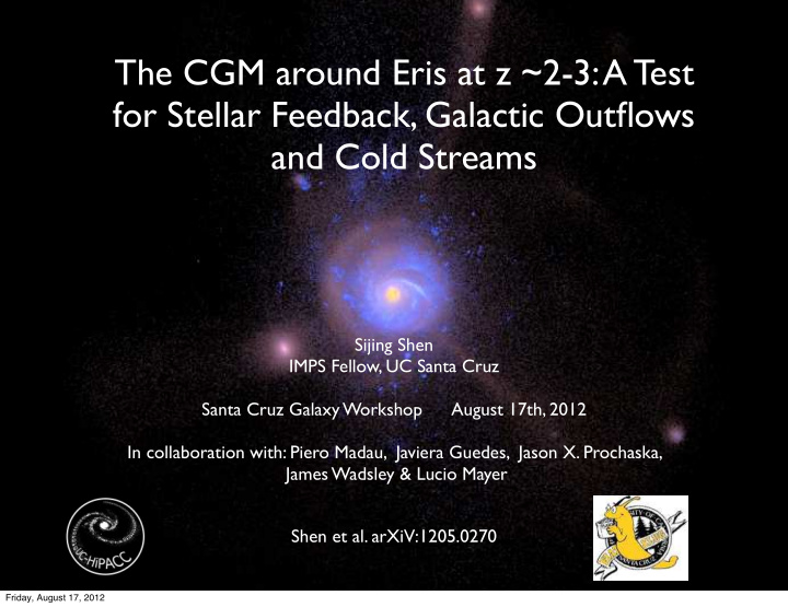 the cgm around eris at z 2 3 a test for stellar feedback