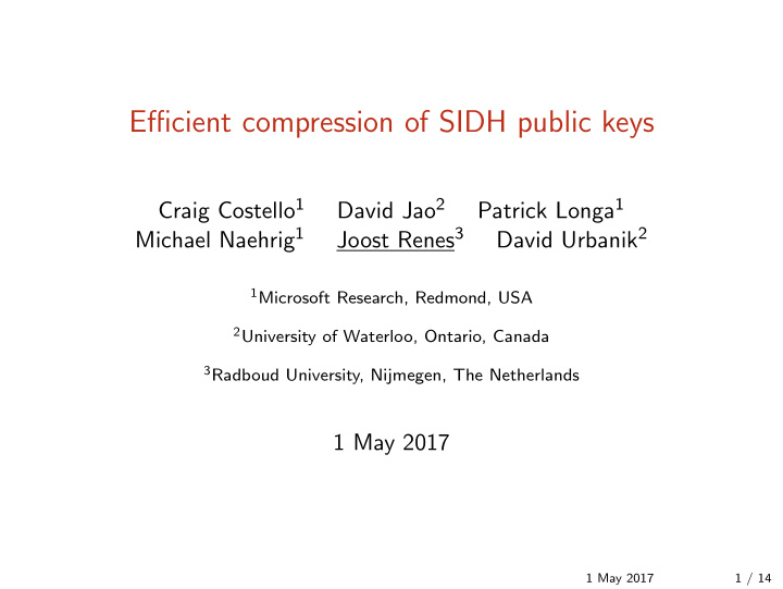 efficient compression of sidh public keys