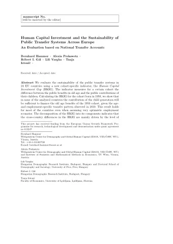 Human Capital Investment and the Sustainability of  Public Transfer Systems Across Europe  An