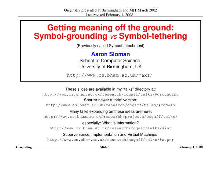 getting meaning off the ground symbol grounding vs symbol