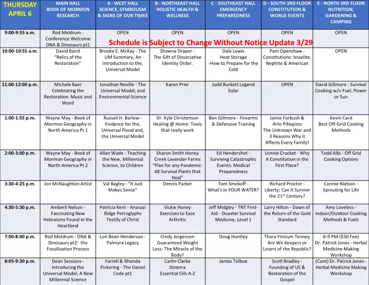 schedule is subject to change without notice update 3 29