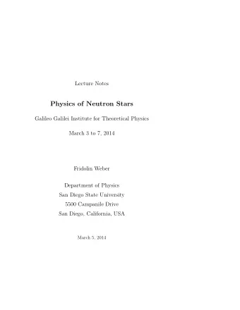 Physics of Neutron Stars  Galileo Galilei Institute for Theoretical Physics  March 3 to 7, 2014