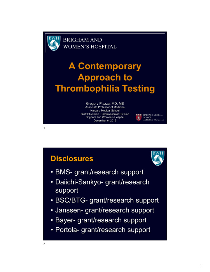 a contemporary approach to thrombophilia testing