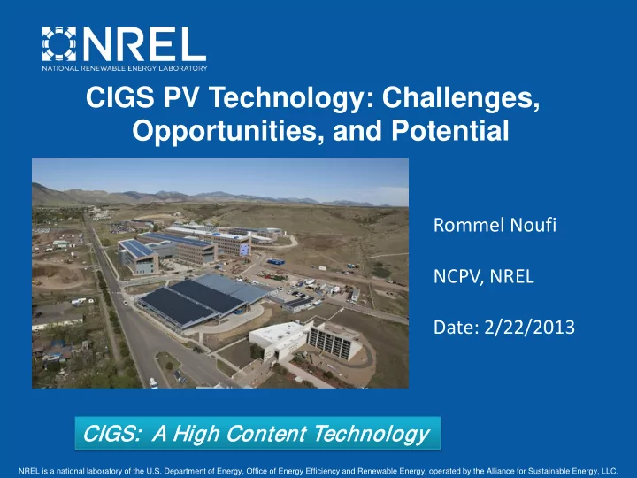 cigs pv technology challenges opportunities and potential