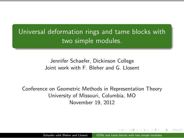 universal deformation rings and tame blocks with two