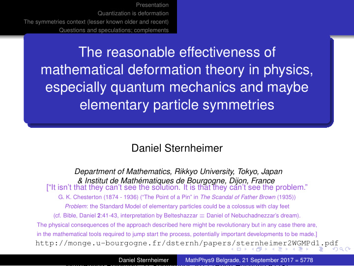 the reasonable effectiveness of mathematical deformation