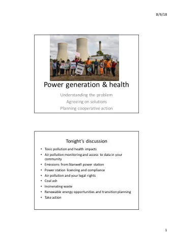 Power generation &amp; health  Understanding the problem  Agreeing on solutions  Planning