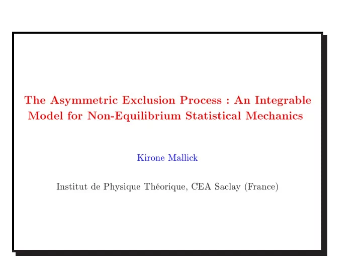 the asymmetri ex lusion pro ess an in tegrable mo del for