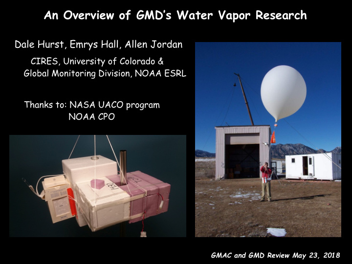 an overview of gmd s water vapor research