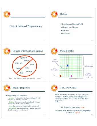 Object Oriented Programming   Objects and Classes   Methods   Contracts  C - 1  C - 2