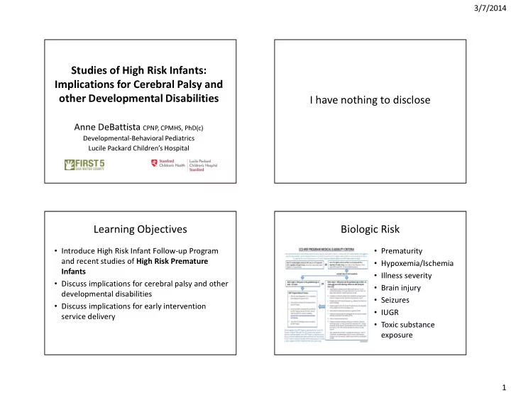 studies of high risk infants implications for cerebral