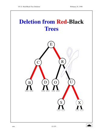 Deletion from Red-Black  Trees  E  R  R  C  U  D  O  B  S  X  erm  12.235  CS 21: Red Black Tree