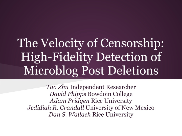 the velocity of censorship high fidelity detection of