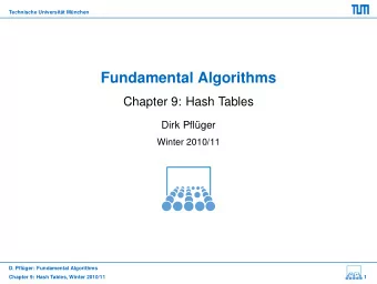 Fundamental Algorithms  Chapter 9: Hash Tables  Dirk Pfl  uger  Winter 2010/11  D. Pfl  uger: