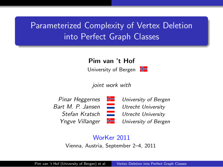 parameterized complexity of vertex deletion into perfect