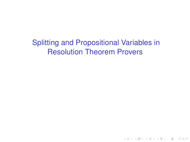 splitting and propositional variables in resolution